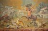 Here, a centaur attempts to crush a tiger mauling his comrade. Note the realistic musculature of the subjects, and the minute nature of the tiles used in this piece.