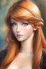 female, orange hair, blue eyes, long hair, medieval, realistic, watercolor, port s-947456908.png